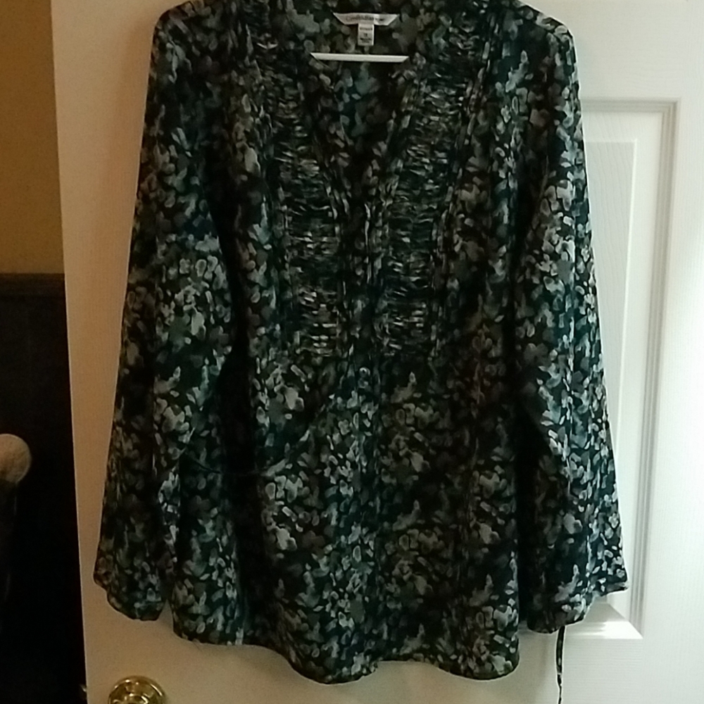 Turquoise, black and grey blouse